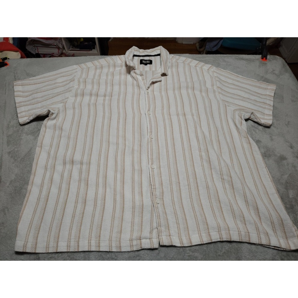 Malibu by Drill Clothing Co. Shirt Men 5XL Cream Stripe Textured Island Travel